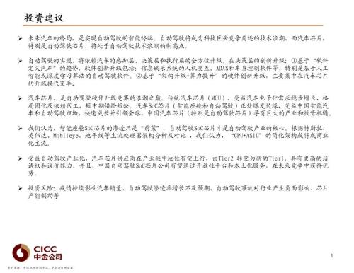 中金 | 汽車芯片:自動駕駛浪潮之巔